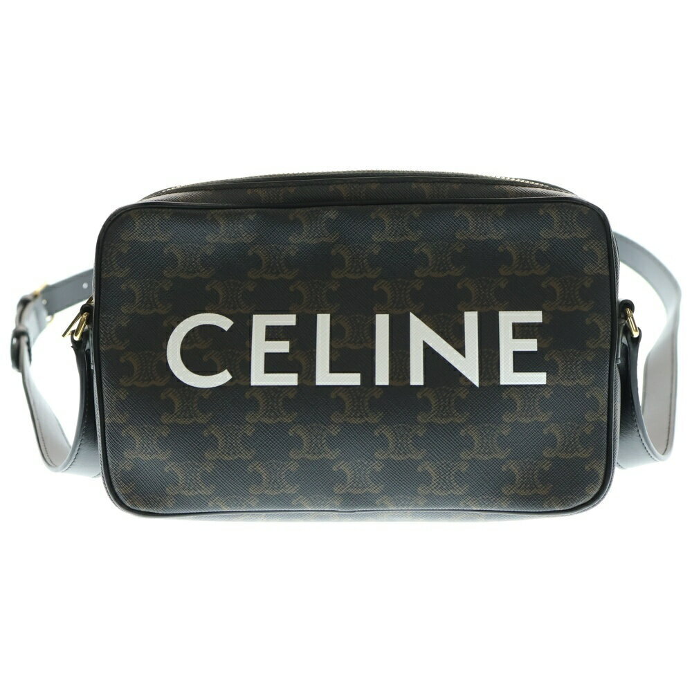 Celine Triomphe Logo Leather Messenger Shoulder Bag Brown Black